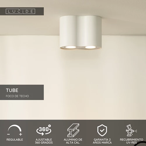 Lucide TUBE - Foco de techo - 2xGU10 - Blanco - USP